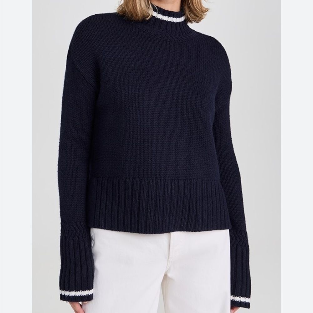 Veronica Beard Wool Blend Lancetti High Neck Ribbed Sweater Navy M